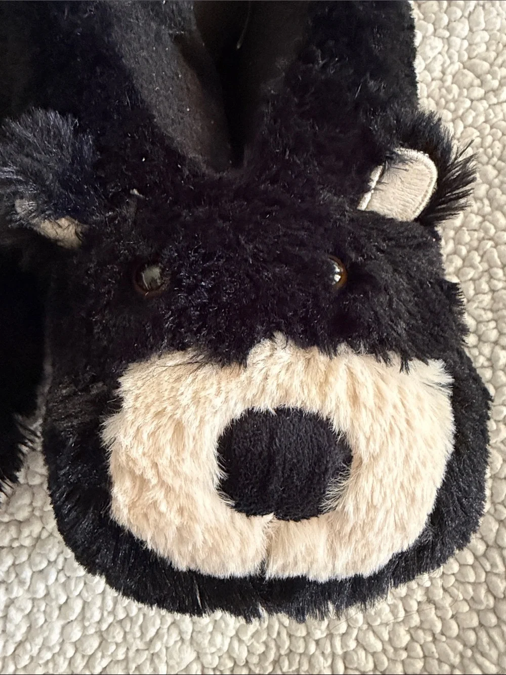 Black Bear Plush Kids Slippers - Cozy Furry Indoor Shoes size 13